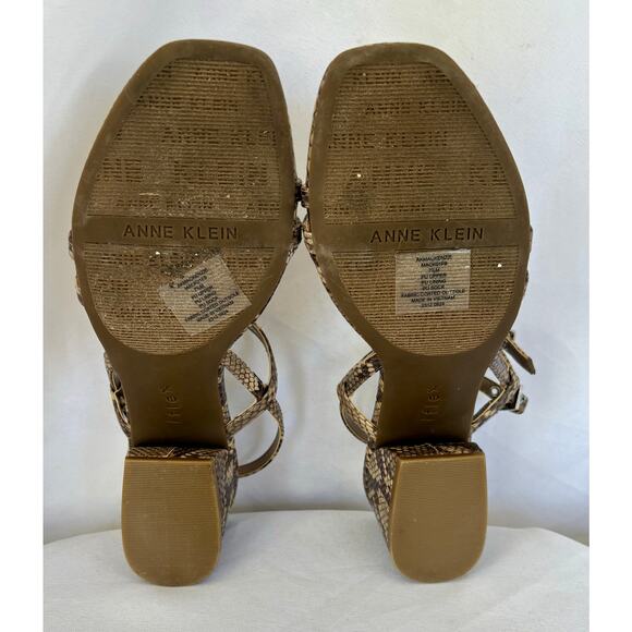 Anne Klein Mackenzie Strappy Buckle Block Heel Sandals Snake Taupe Size 7.5M NWT - Picture 6 of 6